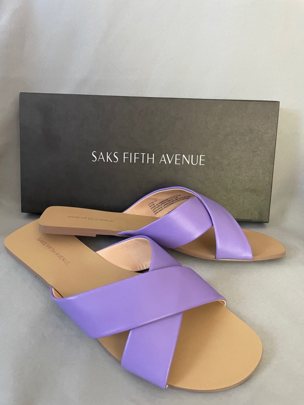 Saks Fifth Avenue Lavender Leather Cross-Over Slide Sandals